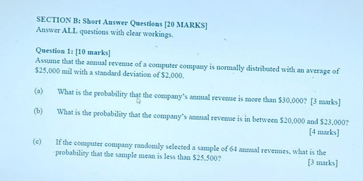 Solved SECTION B: Short Answer Questions [20 MARKS] Answer | Chegg.com