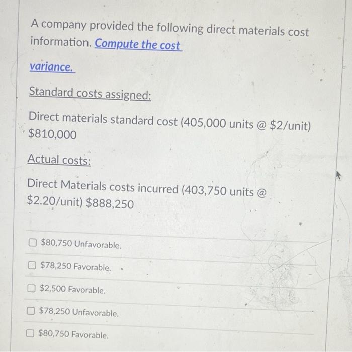 Solved A company provided the following direct materials | Chegg.com