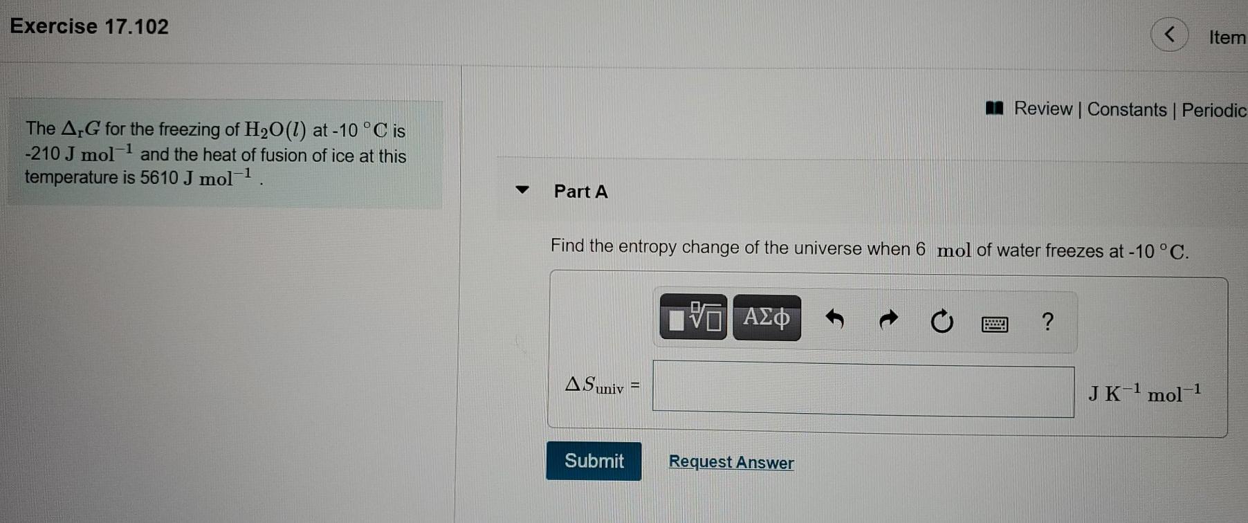 Solved Exercise 17 102 Item U Review Constants Periodic T Chegg Com