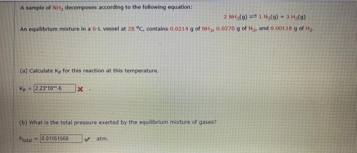 Solved A sample of NH3 decomposes according to the following | Chegg.com