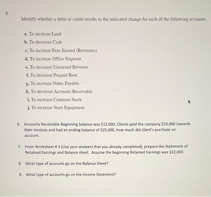 5. Identify whether a debit or credit results in the | Chegg.com