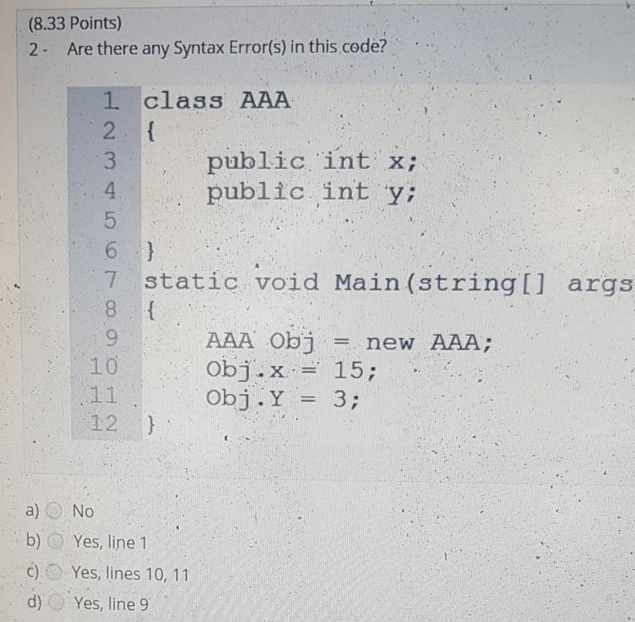 Solved (8.33 Points) 2- Are there any Syntax Error(s) in | Chegg.com