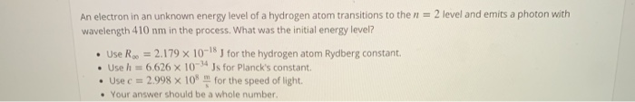 Solved An electron in an unknown energy level of a hydrogen | Chegg.com