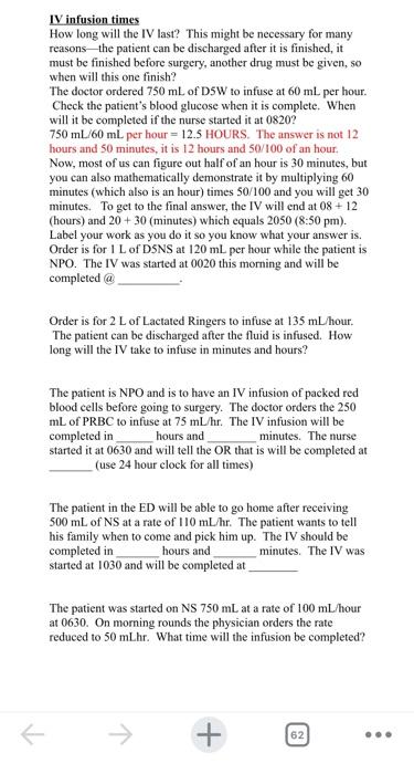 Solved IV infusion times How long will the IV last? This | Chegg.com