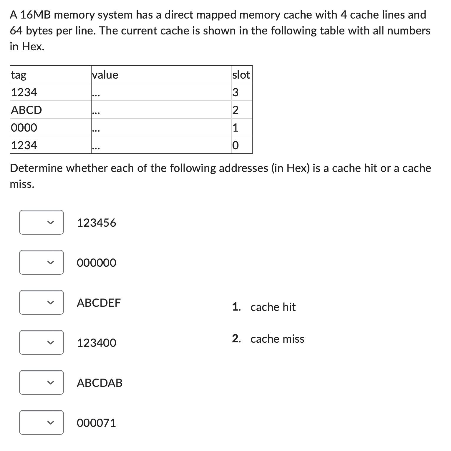 Solved A 16MB ﻿memory System Has A Direct Mapped Memory | Chegg.com