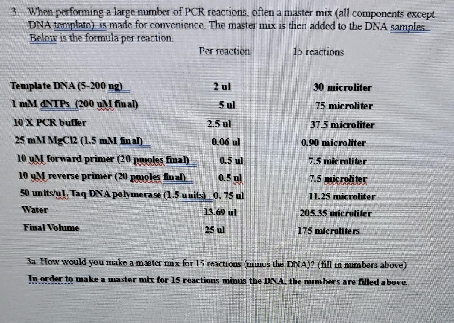 Solved 3. When performing a large number of PCR reactions, | Chegg.com