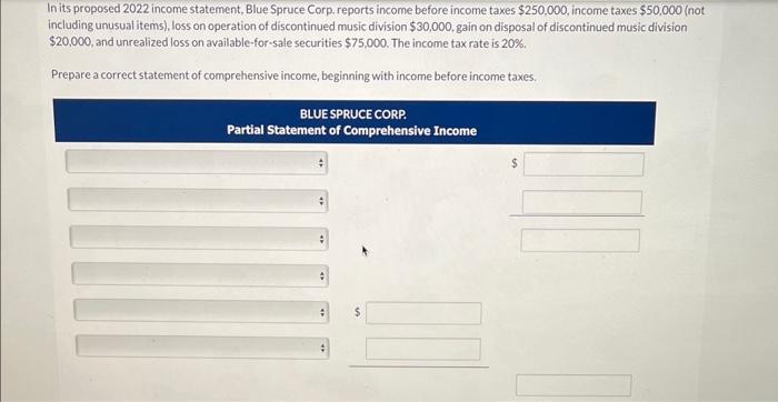 Solved n its proposed 2022 income statement, Blue Spruce | Chegg.com