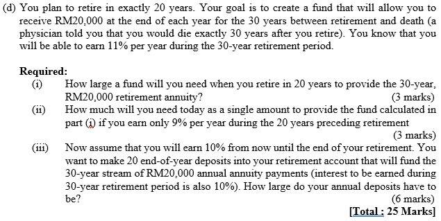 Solved (d) You Plan To Retire In Exactly 20 Years. Your Goal | Chegg.com