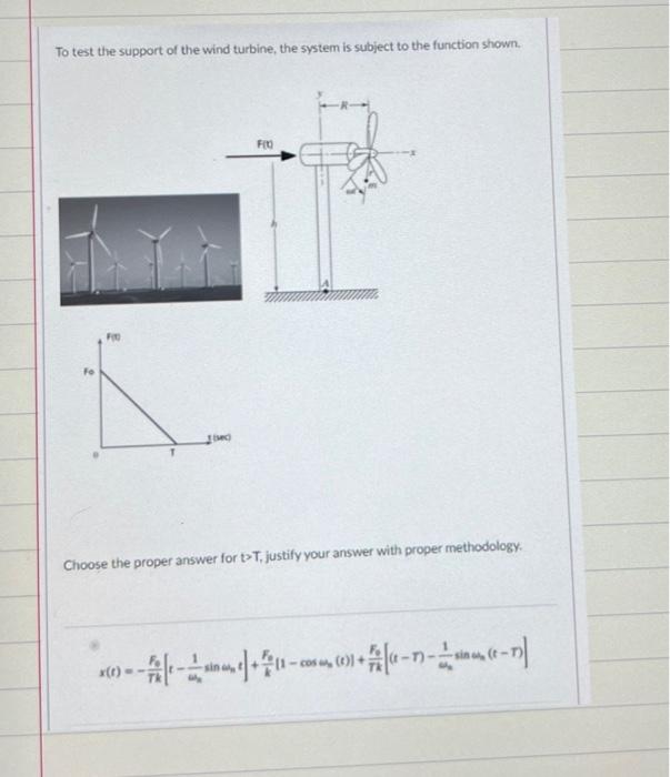 Solved To Test The Support Of The Wind Turbine, The System | Chegg.com