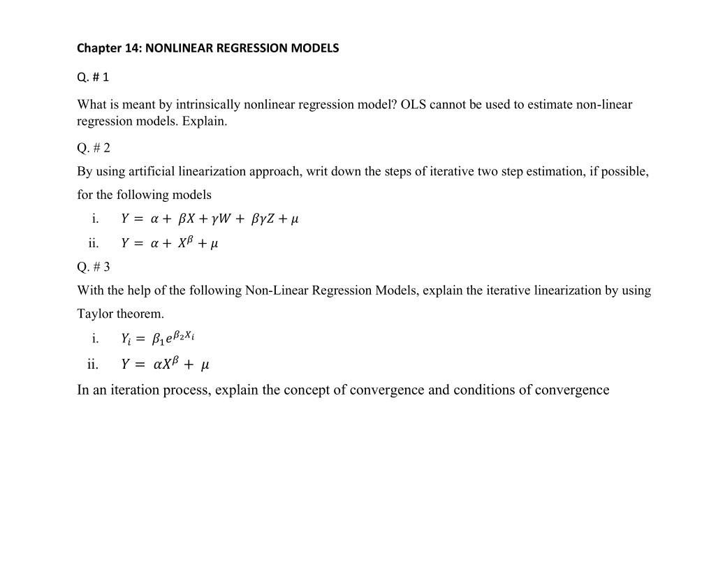 Solved Chapter 14: NONLINEAR REGRESSION MODELS Q. # 1 What | Chegg.com