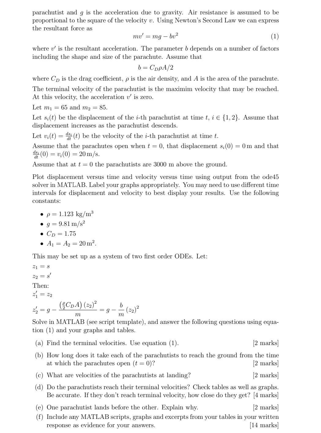 Solved 6. Problem: Two parachutists leave an aircraft which | Chegg.com