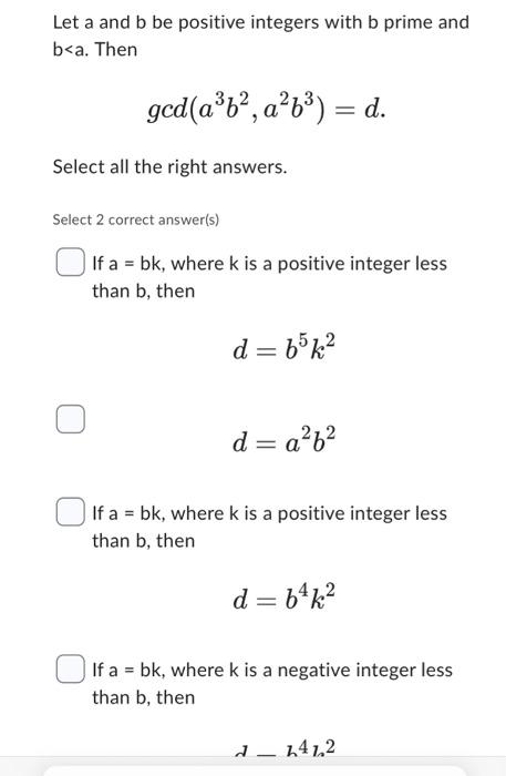 Solved Let a and b be positive integers with b prime and b | Chegg.com