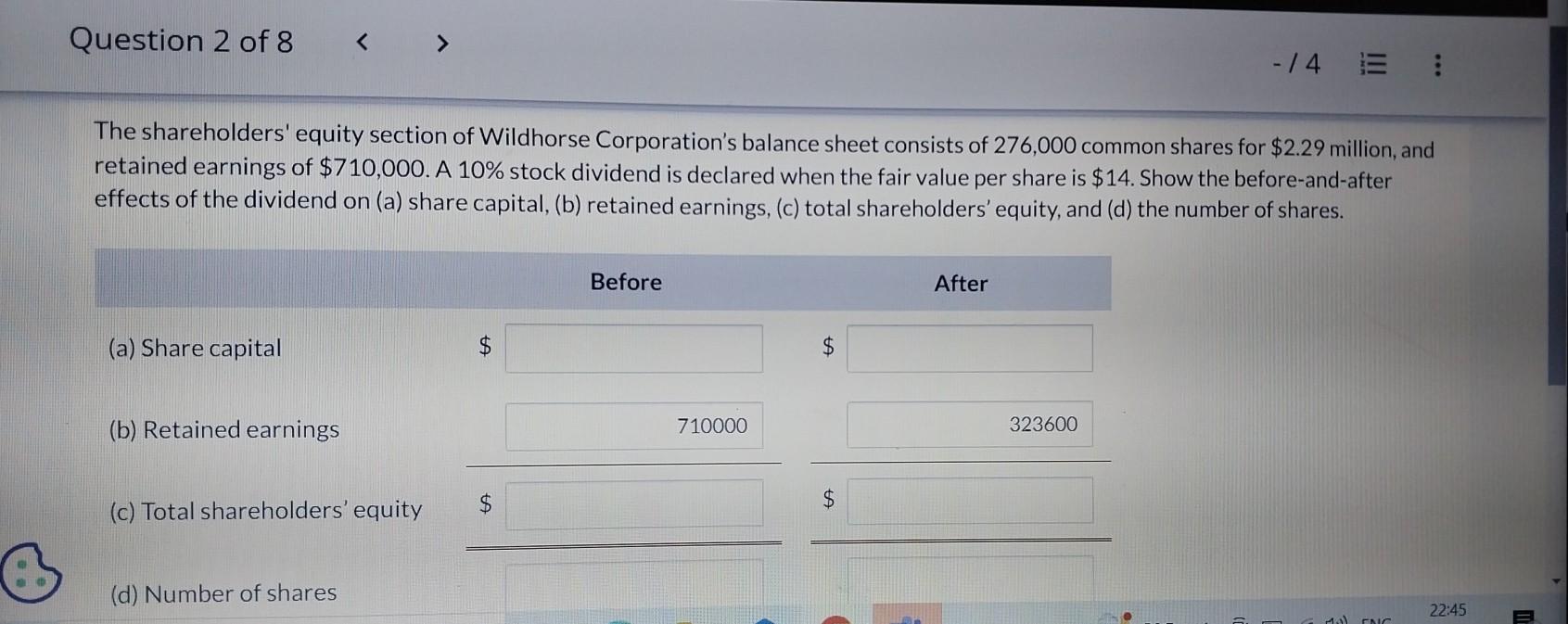 Solved The Shareholders' Equity Section Of Wildhorse | Chegg.com