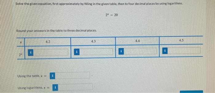 Solved 2x=20 Round your answers in the table to three | Chegg.com
