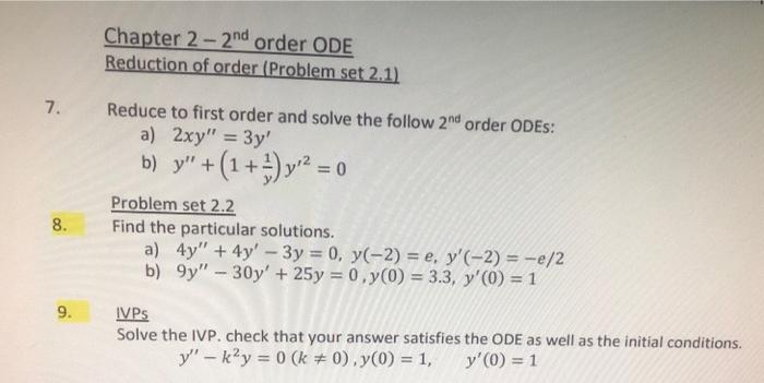 Solved Chapter 2 - 2nd order ODE Reduction of order (Problem | Chegg.com