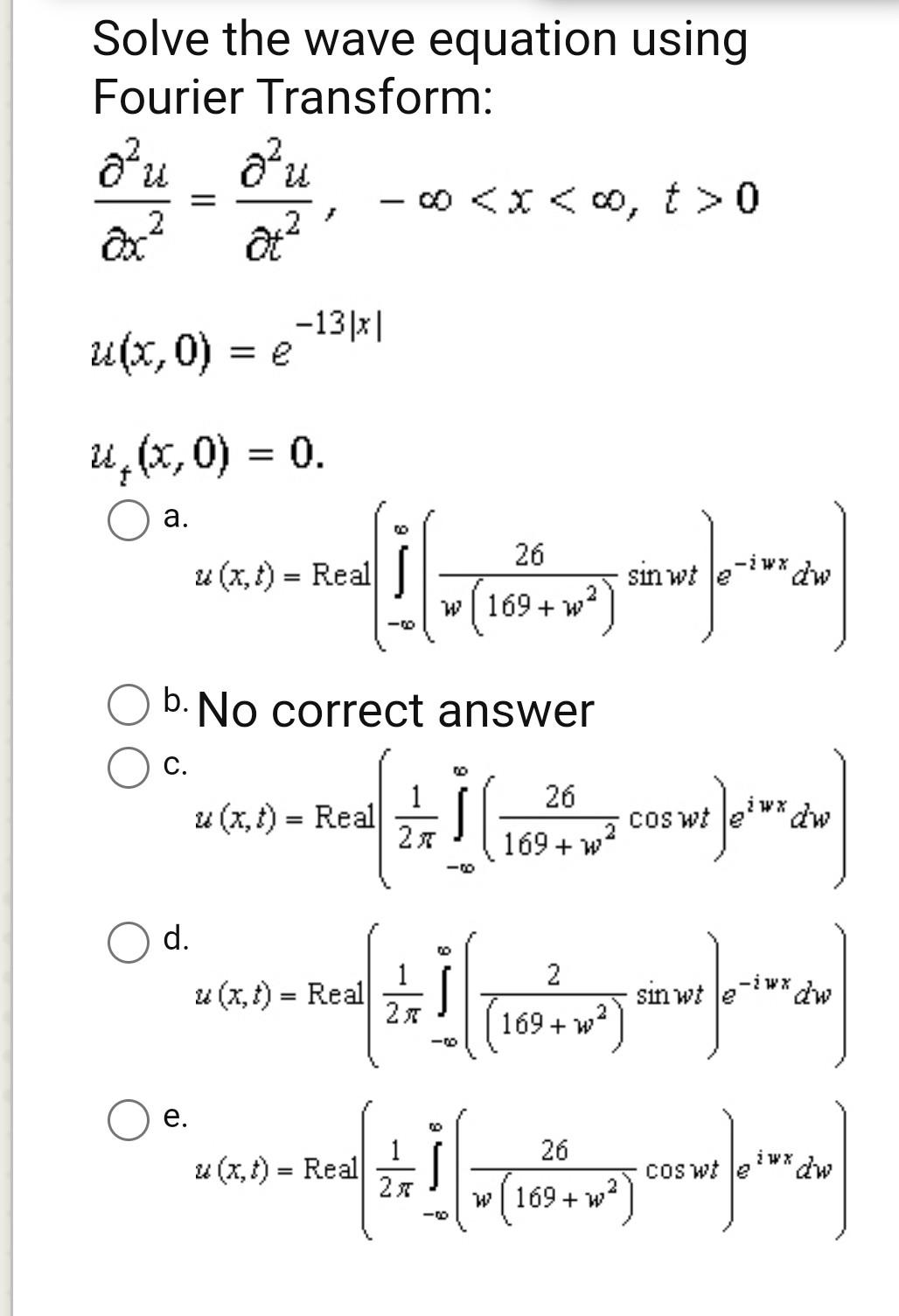 Solved Solve the wave equation using Fourier Transform: a²u | Chegg.com