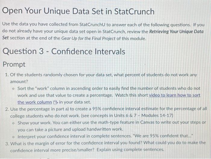 Open Your Unique Data Set in StatCrunch Use the data | Chegg.com