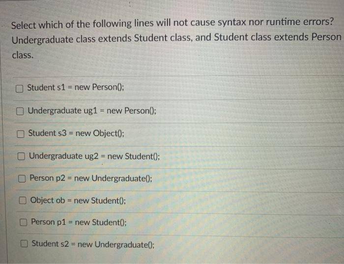 Solved Select which of the following lines will not cause | Chegg.com