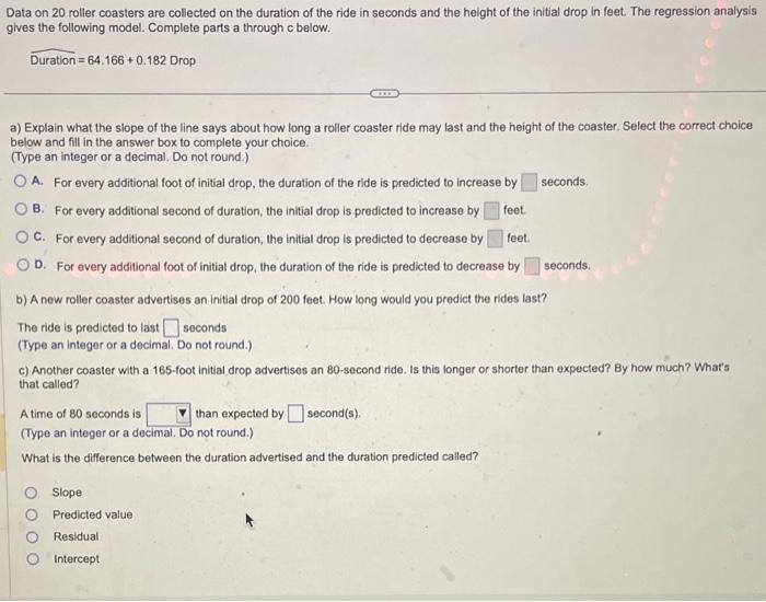 Solved Data on 20 roller coasters are collected on the Chegg