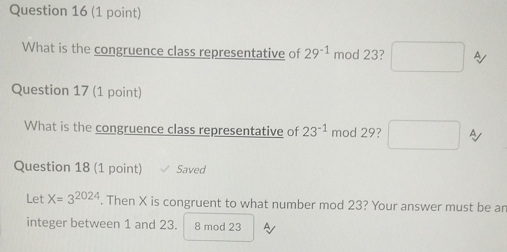 Solved Question 16 (1 point) What is the congruence class | Chegg.com