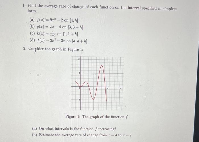 Solved 1. Find the average rate of change of each function | Chegg.com