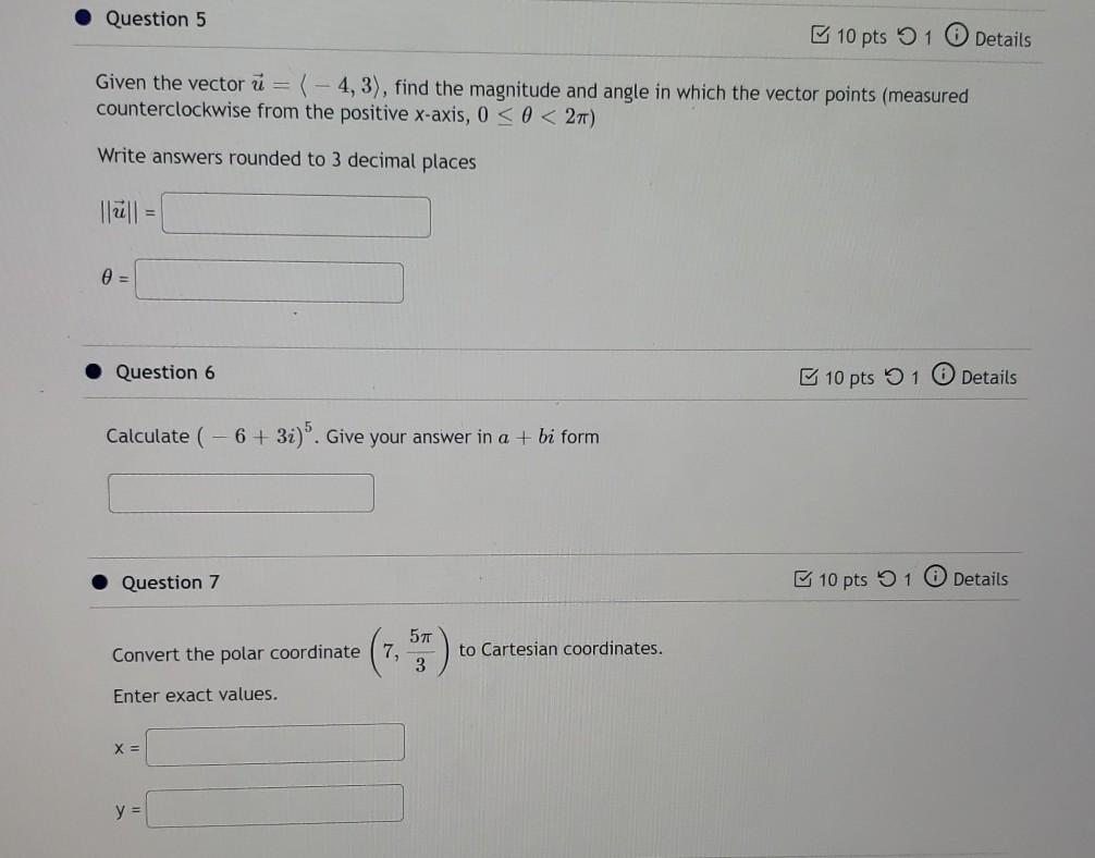 Solved Question 5 10 pts 51 Details Given the vector i = | Chegg.com