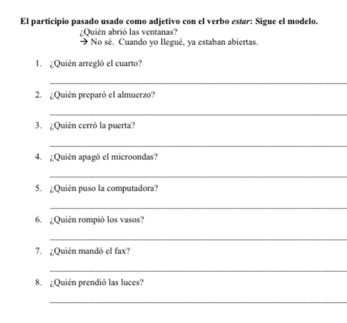 Solved El Participio Pasado Usado Como Adjetivo Con El Verbo 6976