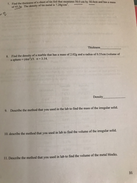 Solved Biod the thickness of a sheet of tin foil that