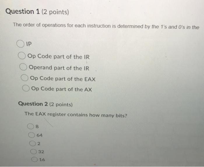 Solved Question 1 (2 points) The order of operations for | Chegg.com