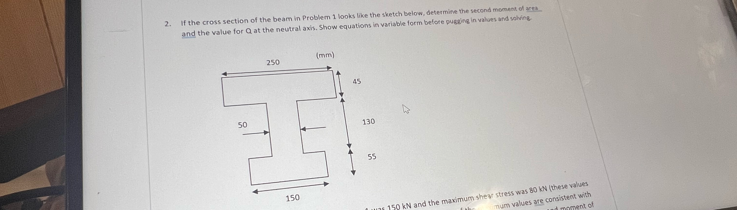 Solved If the cross section of the beam in Problem 1 ﻿looks | Chegg.com