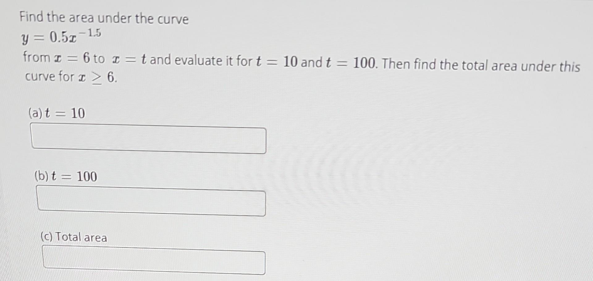 Solved Find the area under the curve y=0.5x−1.5 from x=6 to | Chegg.com