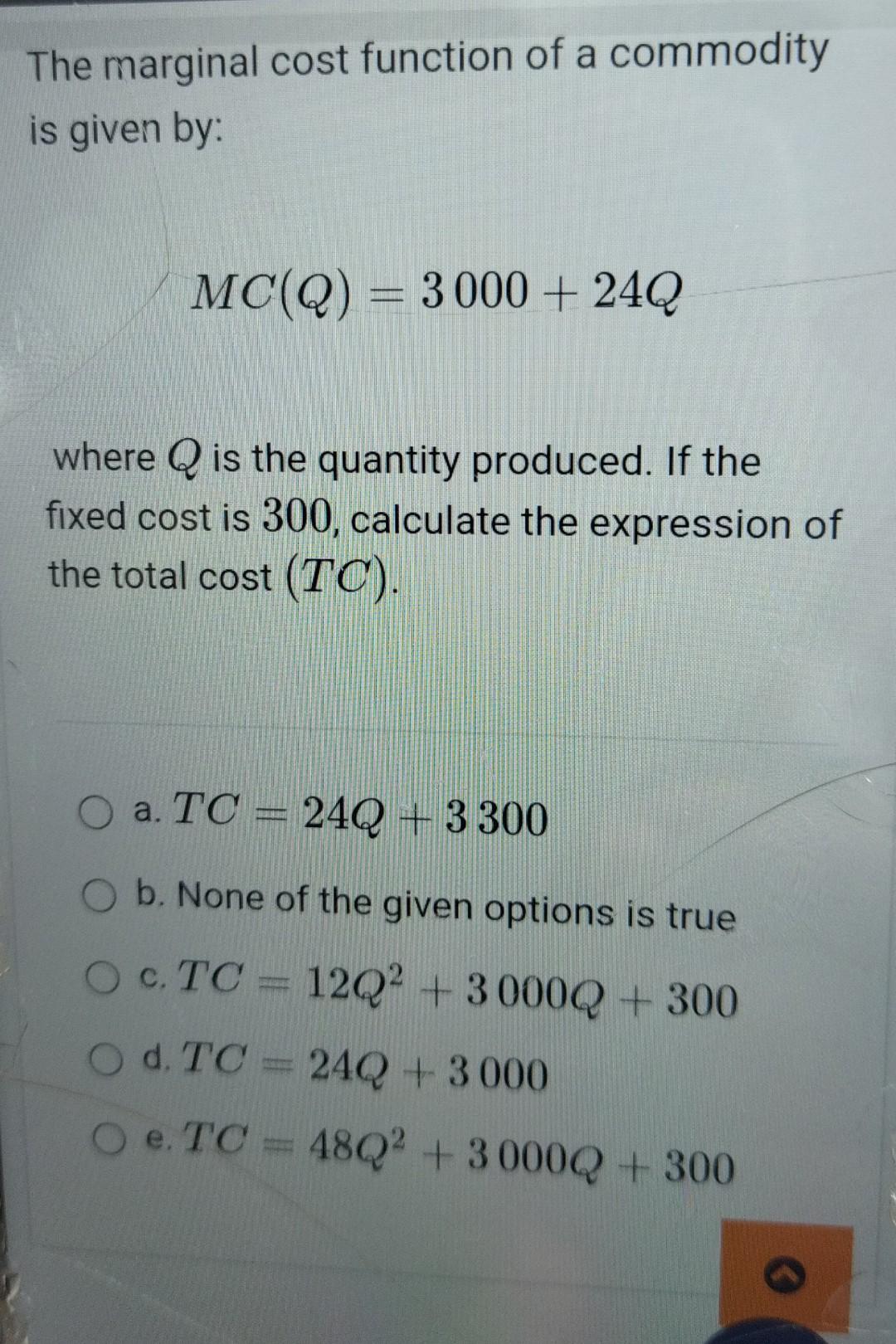 Solved The marginal cost function of a commodity is given | Chegg.com