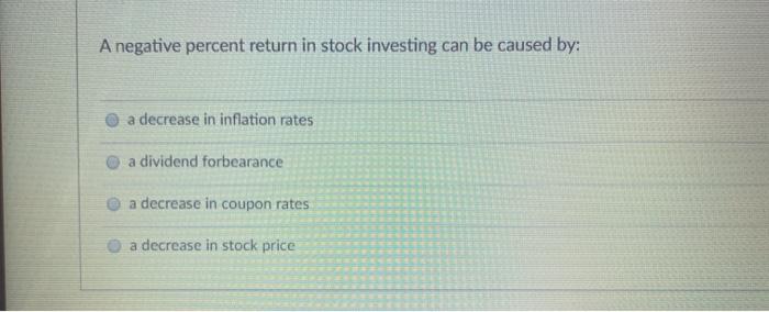 Solved A negative percent return in stock investing can be | Chegg.com