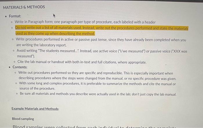 MATERIALS & METHODS Format: Write in Paragraph | Chegg.com