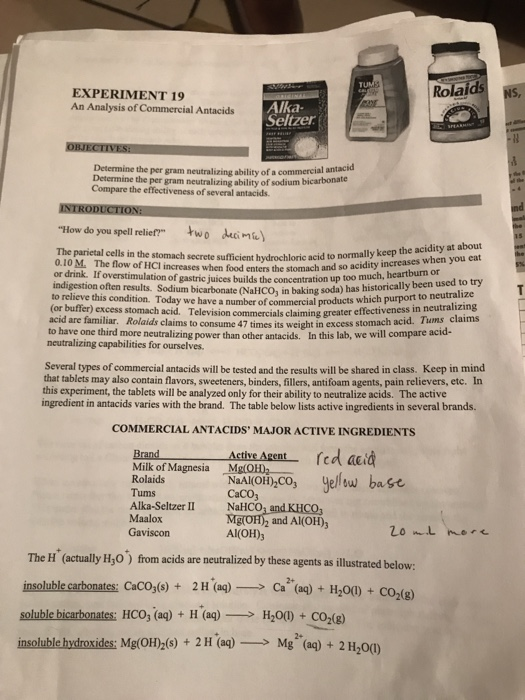Solved EXPERIMENT 19 An Analysis of Commercial Antacids