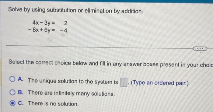 Solved Solve by using substitution or elimination by | Chegg.com
