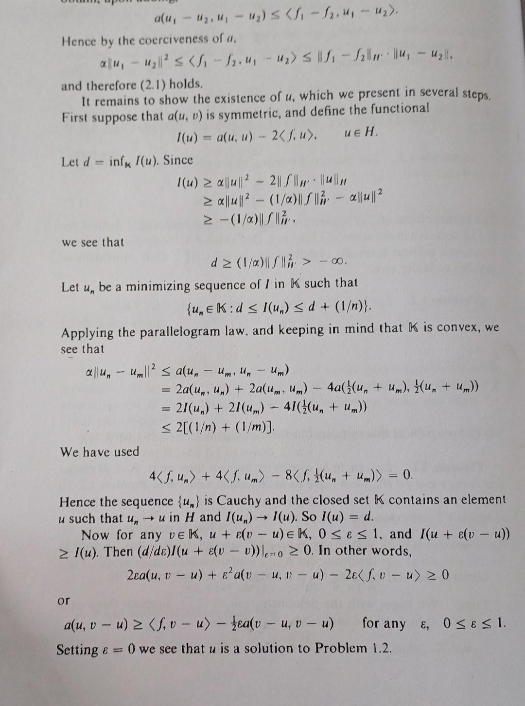 Solved a(u1−u2,u1−u2)≤ f1−f2,u1−u2 . Hence by the | Chegg.com