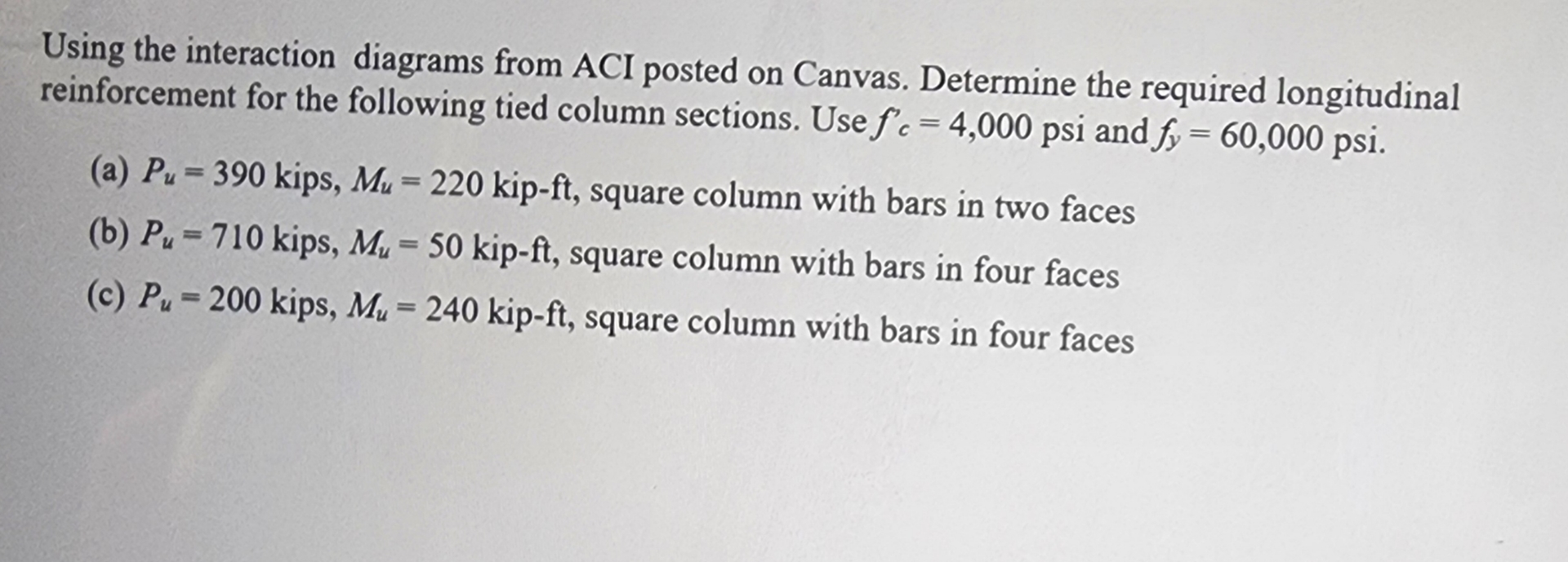 Solved Using the interaction diagrams from ACI posted on | Chegg.com