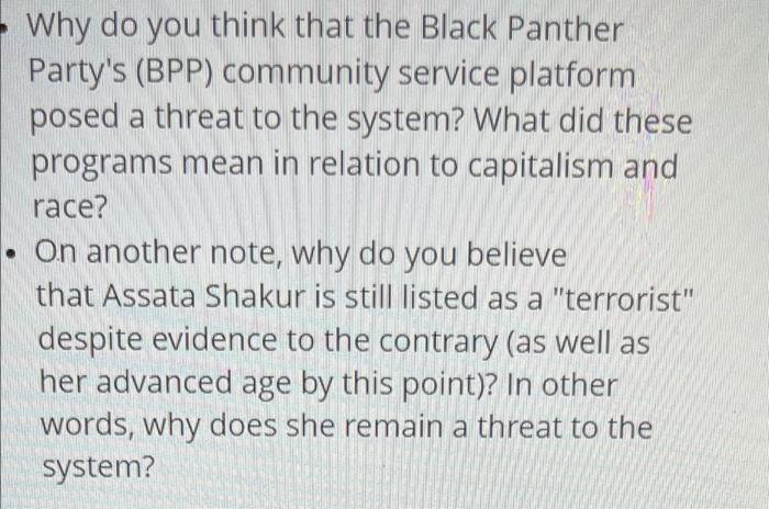 Solved Why do you think that the Black Panther Party's (BPP) | Chegg.com