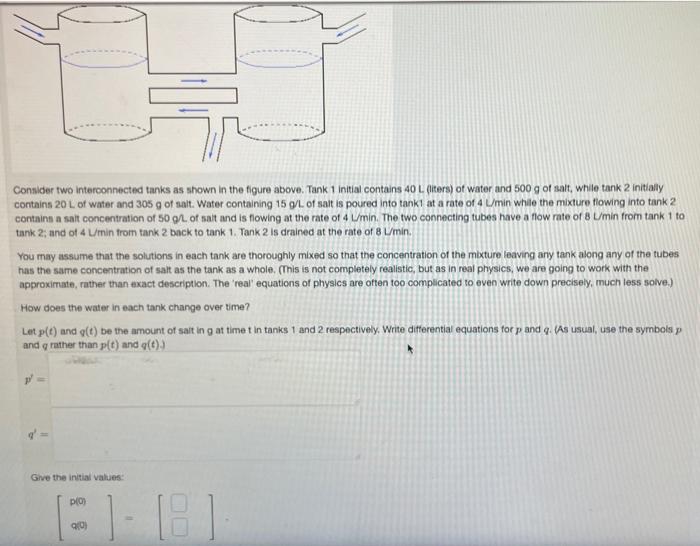 Solved Consider Two Interconnected Tanks As Shown In The