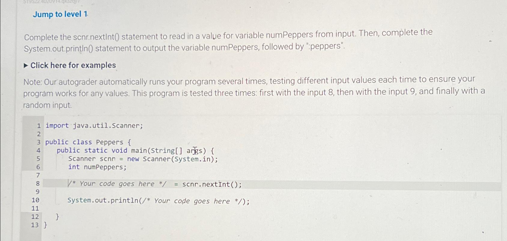 Solved Jump to level 1Complete the scnr.nextInt() ﻿statement | Chegg.com