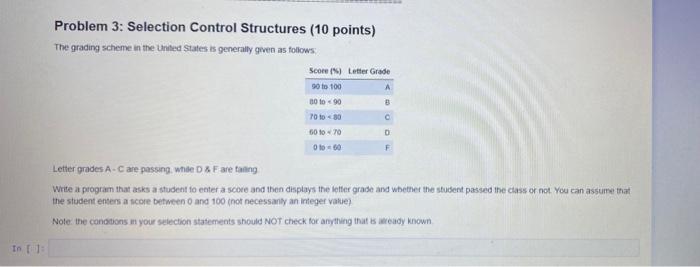 Solved Problem 3: Selection Control Structures (10 points) | Chegg.com