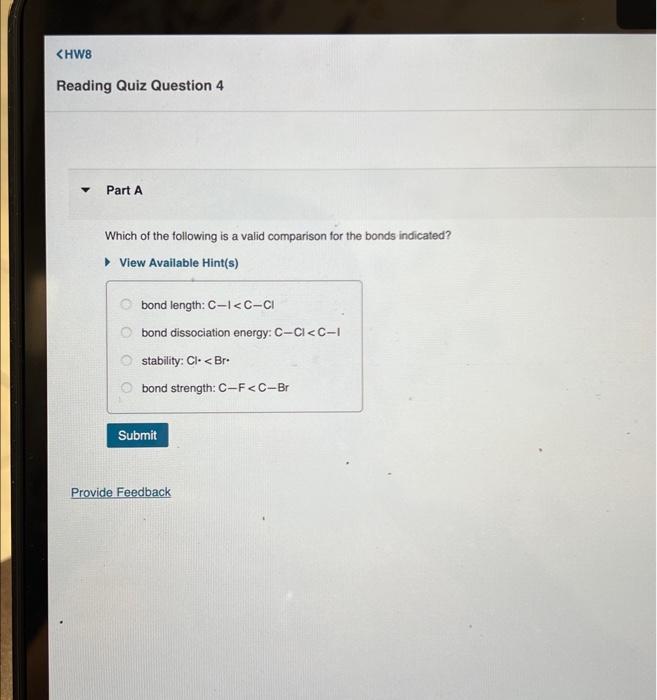 Which of the following is a valid comparison for the | Chegg.com
