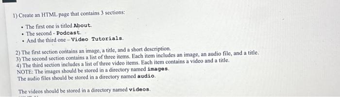 Solved 1) Create an HTML page that contains 3 sections: - | Chegg.com