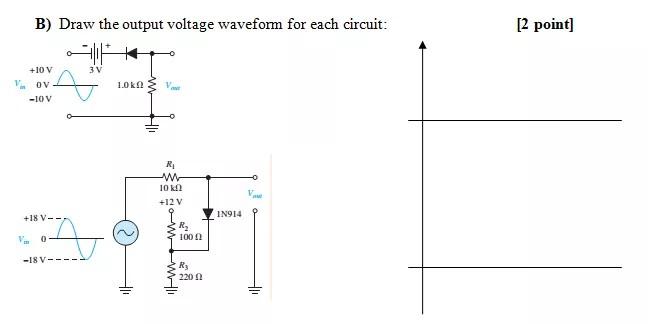 Solved B) Draw the output voltage waveform for each circuit: | Chegg.com