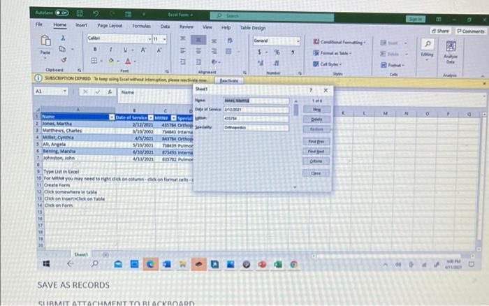 Solved - EXCEL - DATABASE TABLE DESIGN A RECORD STRUCTURE TO | Chegg.com