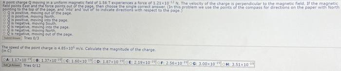Solved A point charge moving in a uniform magnetic field of | Chegg.com