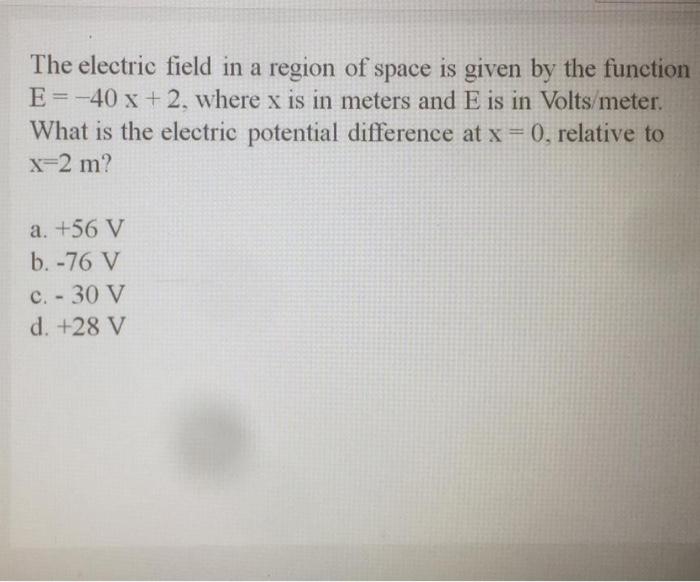 Solved The electric field in a region of space is given by | Chegg.com