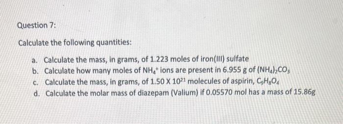 Solved Calculate the following quantities: a. Calculate the | Chegg.com