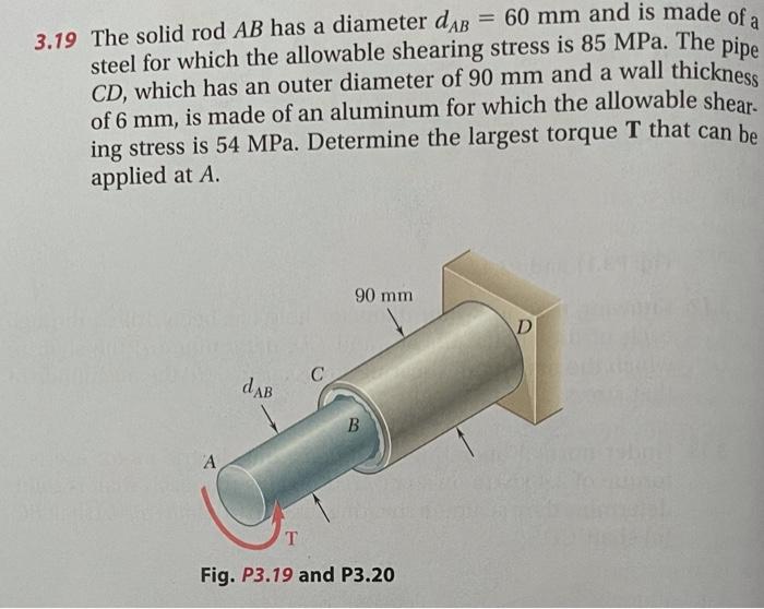 Solved 3.19 The solid rod AB has a diameter dar = 60 mm and | Chegg.com